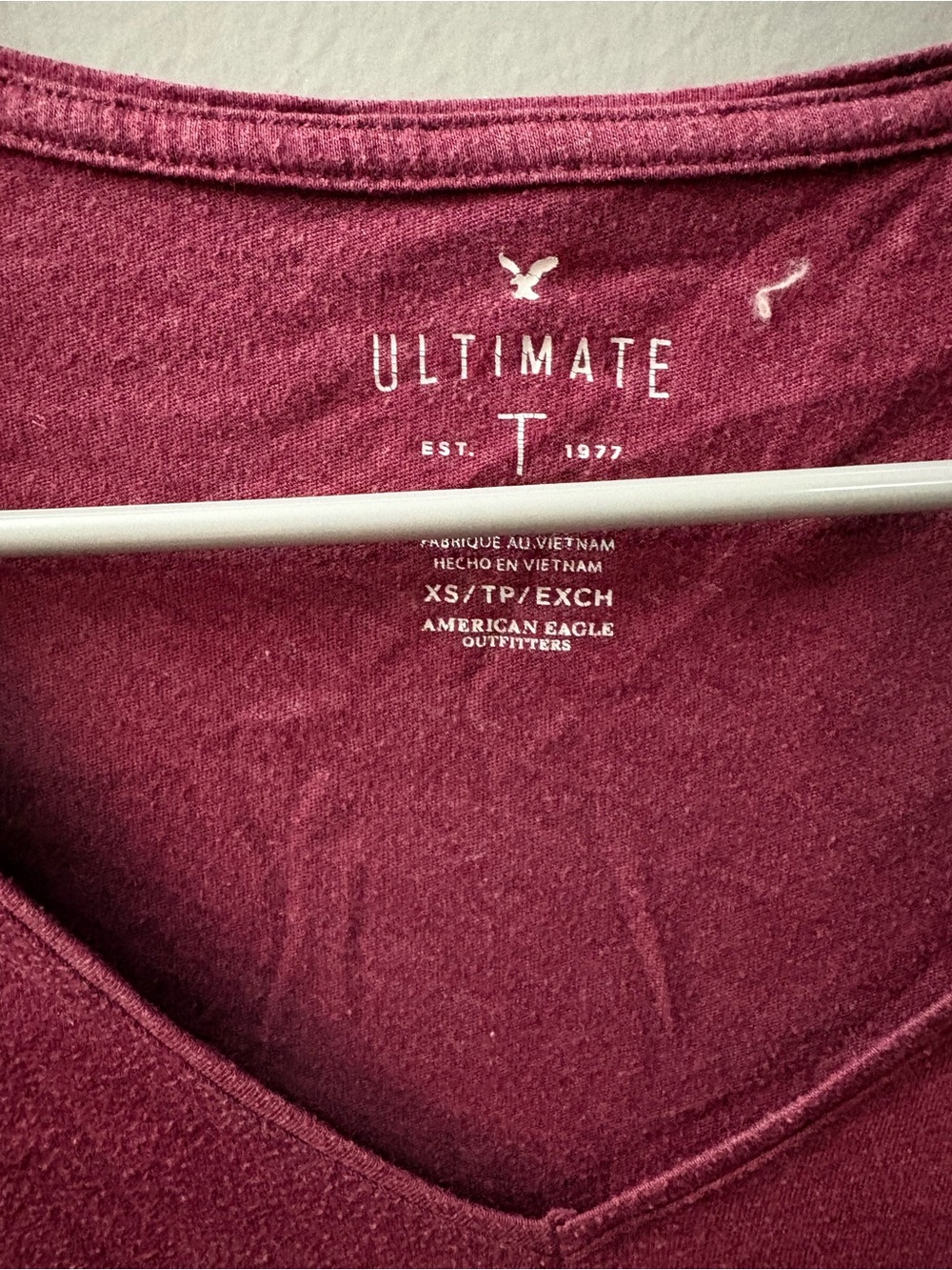 American Eagle Outfitters Short Sleeve V-Neck Tee in Berry - Picture 2 of 2